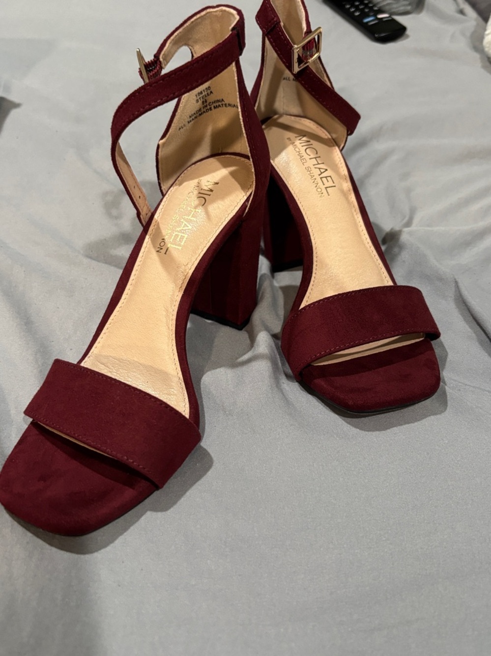 Michael Shannon Burgundy Open-Toe Block Heel Sandals